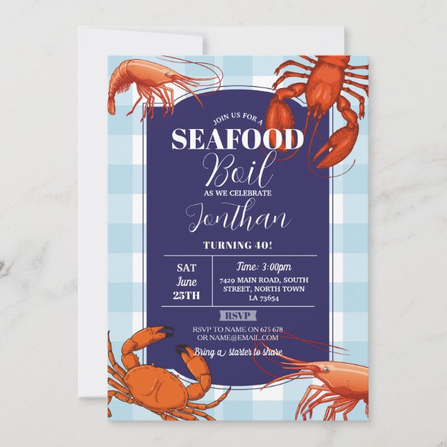 Invitation Boule de fruits de mer Anniversaire Crabe Fête cre (Devant)