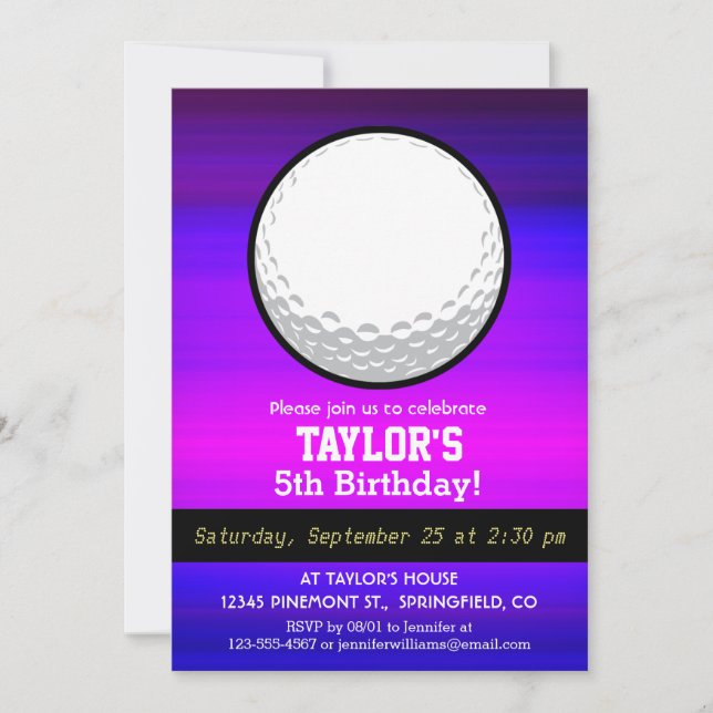Invitation Boule de golf; Violet bleu vif et Magenta (Devant)