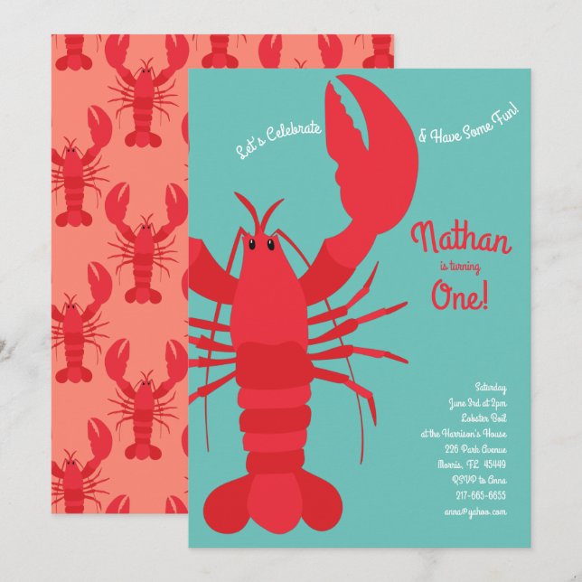 Invitation Boule de homard Enfants 1er anniversaire Fête Frui (Devant / Derrière)