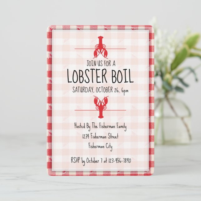 Invitation Boule de homard Fête de plage de automne rouge et  (Debout devant)
