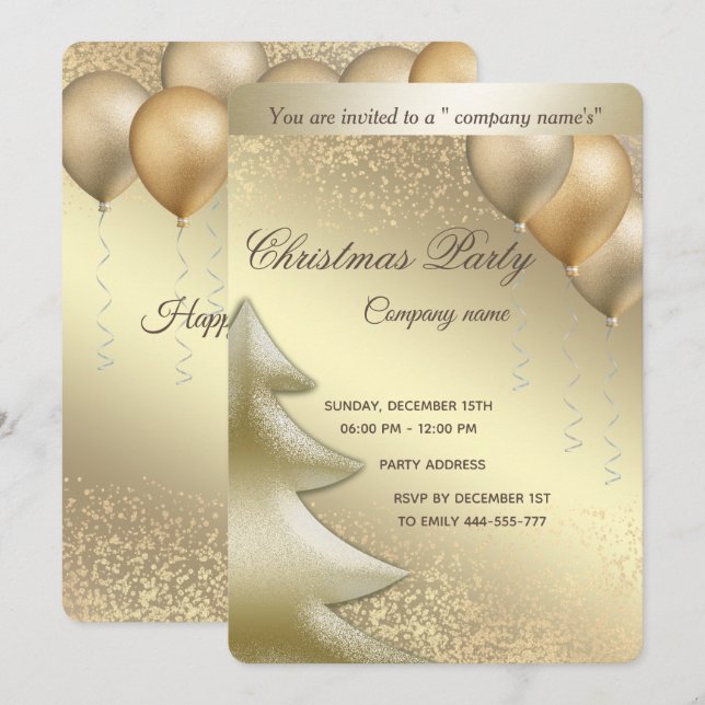 Invitation Boule de luxe or fête de Noël d'entreprise (Devant / Derrière)