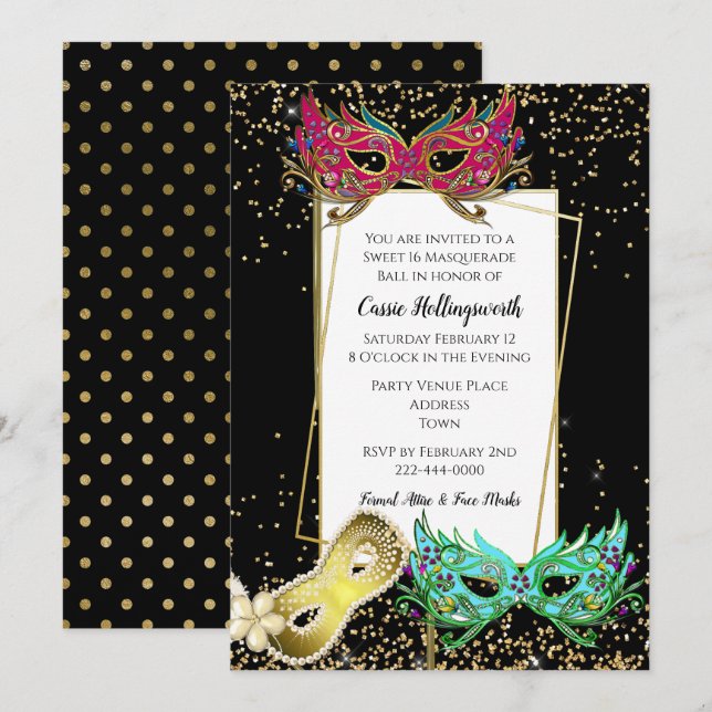 Invitation Boule de mascarade de fête du bonbon 16 (Devant / Derrière)