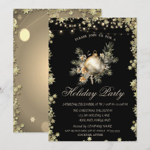 Invitation Boule de Noël à l'aquarelle Branches Étoiles Fêtes