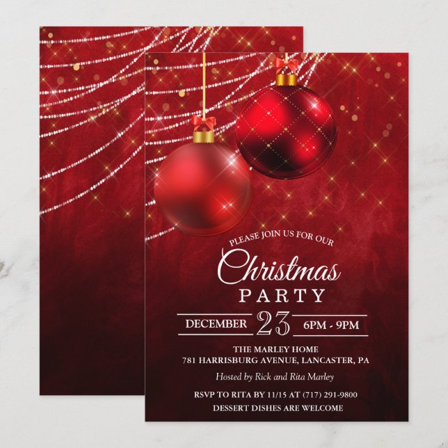 Invitation Boule de Noël de Fêtes de Fin d'Année (Devant / Derrière)