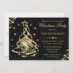 Invitation Boule de Noël élégante dorée scintillante