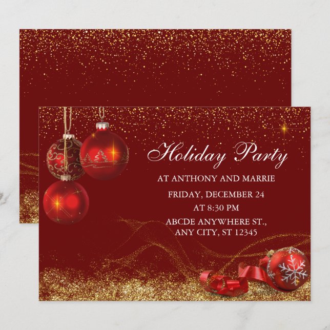 Invitation Boule de Noël étincelante (Devant / Derrière)