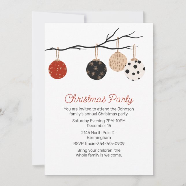 Invitation Boule de Noël Ornements Fête de Noël (Devant)