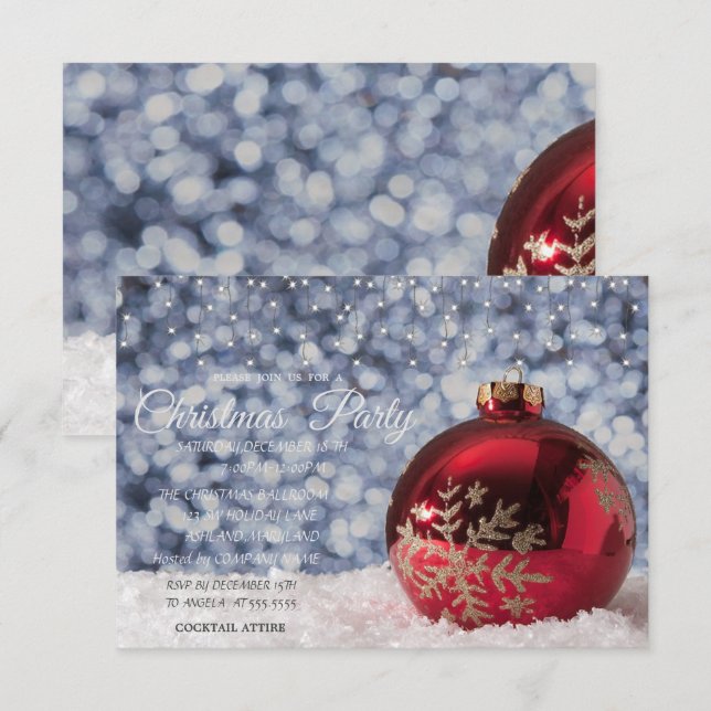 Invitation Boule de Noël Rouge, Fête de Noël de Compagnie Lum (Devant / Derrière)