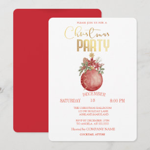 Invitation Boule de Noël Rouge, Noël Poinsettia