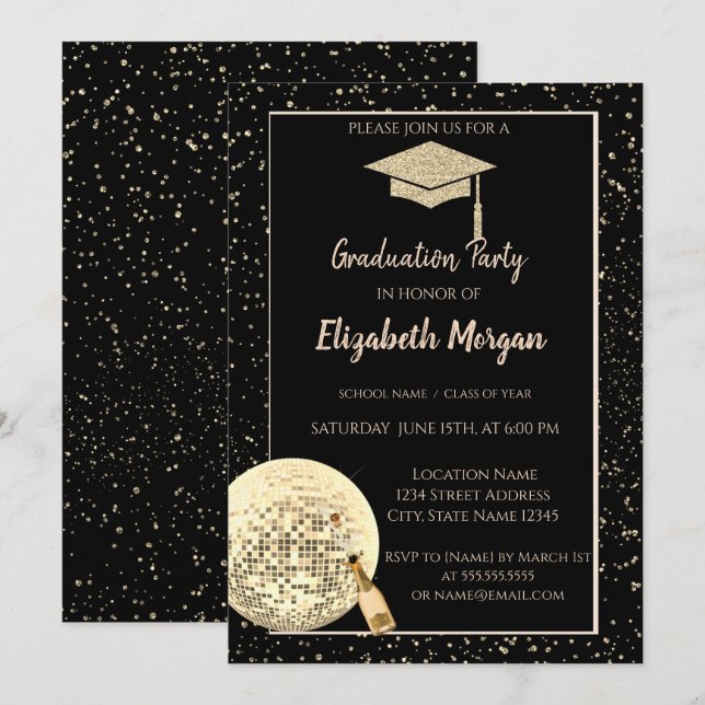 Invitation Boule de Parties scintillant d'or, Disco Ball Conf (Devant / Derrière)