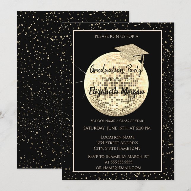 Invitation Boule de Parties scintillant d'or, Disco Ball Conf (Devant / Derrière)