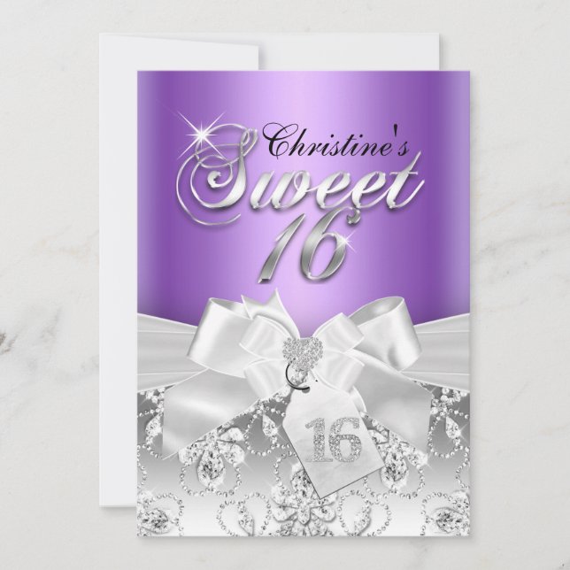 Invitation Boule Diamant Étincelante Bow Purple Sweet 16 Invi (Devant)