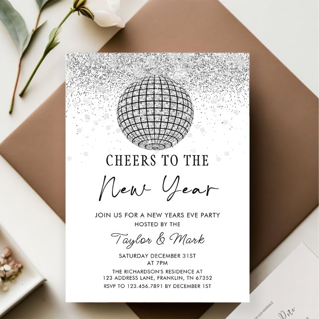 Invitation Boule Disco Argent Soirée Soirée de Nouvel An (Créateur téléchargé)