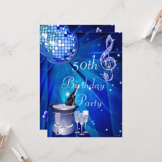 Invitation Boule Disco, Boule Champagne 50e anniversaire (Devant/Arrière en situation)
