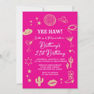 Invitation Boule Disco Cowgirl Rose Anniversaire Tout Âge