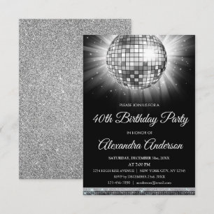 Invitation Boule Disco de fête d'anniversaire de 40e Argent