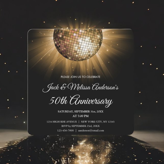 Invitation Boule disco dorée pour fête d'anniversaire de mari (Créateur téléchargé)