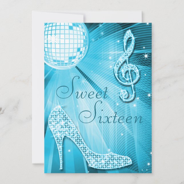 Invitation Boule Disco et talons étincelants doux 16 bleu cla (Devant)