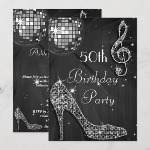 Invitation Boule Disco et talons Noir 50e anniversaire