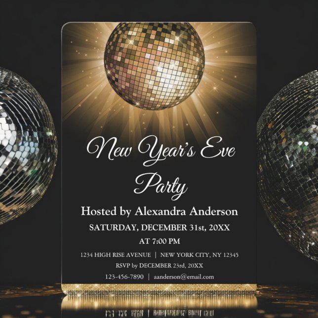 Invitation Boule Disco Gold du Nouvel An 2024 (Créateur téléchargé)