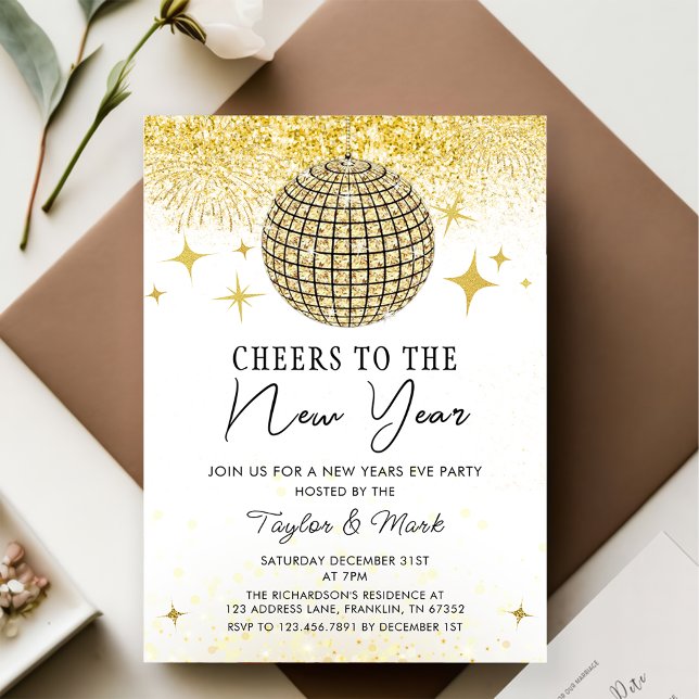 Invitation Boule Disco Gold Sparkly à la fête du Nouvel An (Créateur téléchargé)