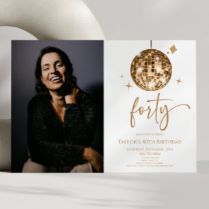 Invitation Boule disco or 40 Photo Quarantième Anniversaire F