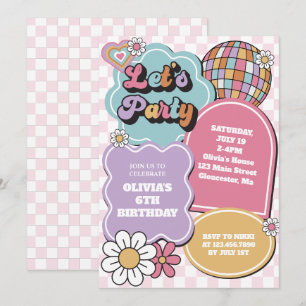 Invitation Boule disco pastel rétro et Joyeux anniversaire ma