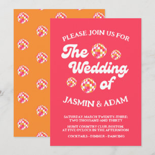 Invitation Boule Disco Rétro Rose Orange Mariage