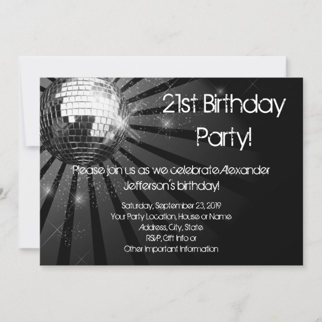 Invitation Boule Disco Silver Sparkle Boule Personnalisée Ann (Devant)