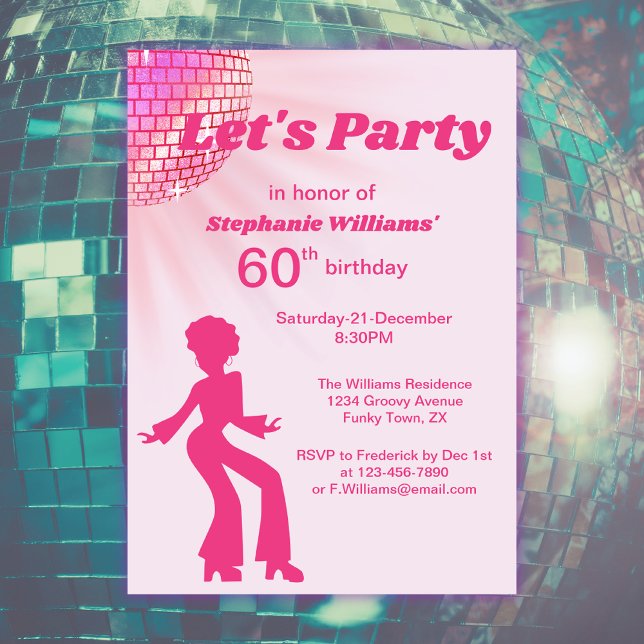 Invitation Boule Disco super Pink Purple Womans 60e anniversa (Créateur téléchargé)