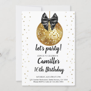 Invitation Boule Gold Disco   anniversaire de l'arc noir