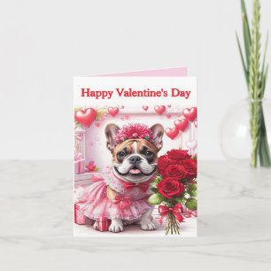 Invitation Bouledogue français roses French Bulldog