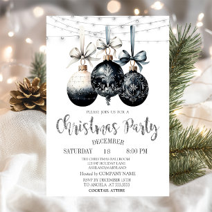 Invitation Boules blanches noires,Lumières,Noël carreaux de B