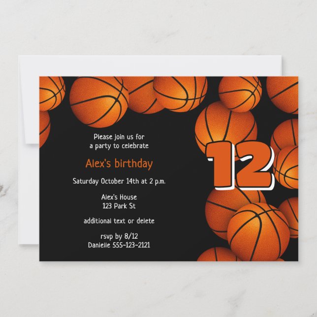 Invitation boules de basket filles garçons fête d'anniversair (Devant)