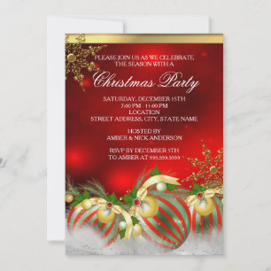 Invitation Boules de houx argentées rouges Or Noël Fête 3