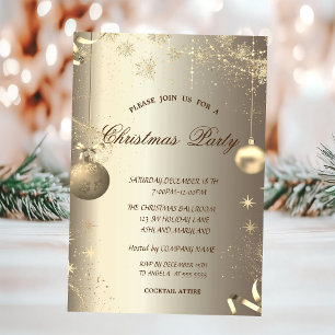 Invitation Boules de neige en or Étoiles Noël d'entreprise