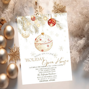 Invitation Boules de Noël à l'aquarelle scintillent maison ou