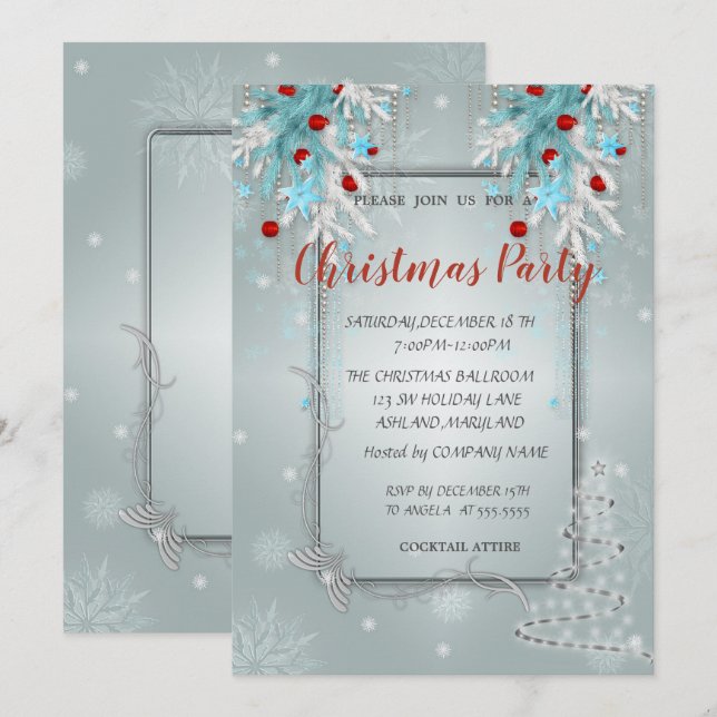 Invitation Boules de Noël, Arbre, Fête de Noël d'entreprise (Devant / Derrière)