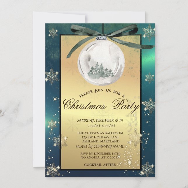 Invitation Boules de Noël, Arbres Snowflakes Société Fête (Devant)