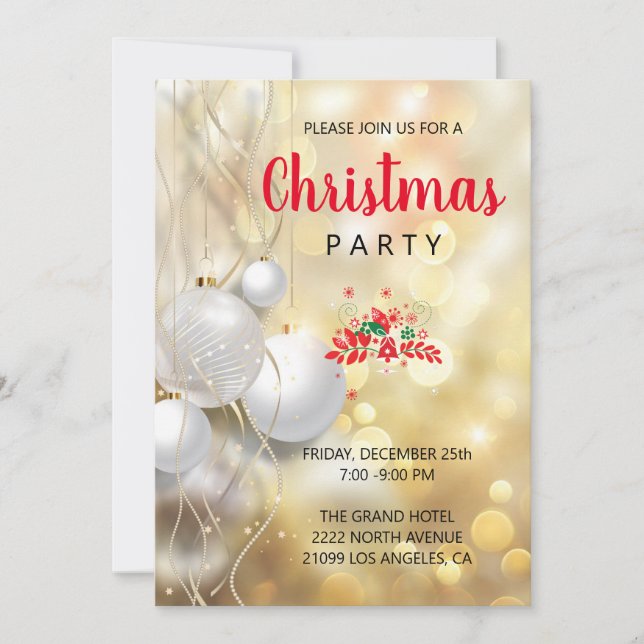 Invitation Boules De Noël Blanches Et Perles À Cordes (Devant)