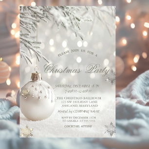 Invitation Boules de Noël blanches, Fête d'entreprise flocons