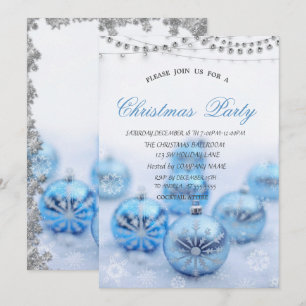 Invitation Boules de Noël bleues, étoiles Soirée d'entreprise