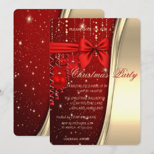 Invitation Boules de Noël, Bow, Rouge, Gold Corporated Party