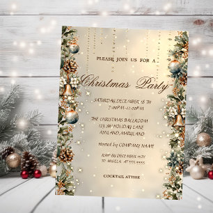 Invitation Boules de Noël, cloches, Pinecones Gold Noël
