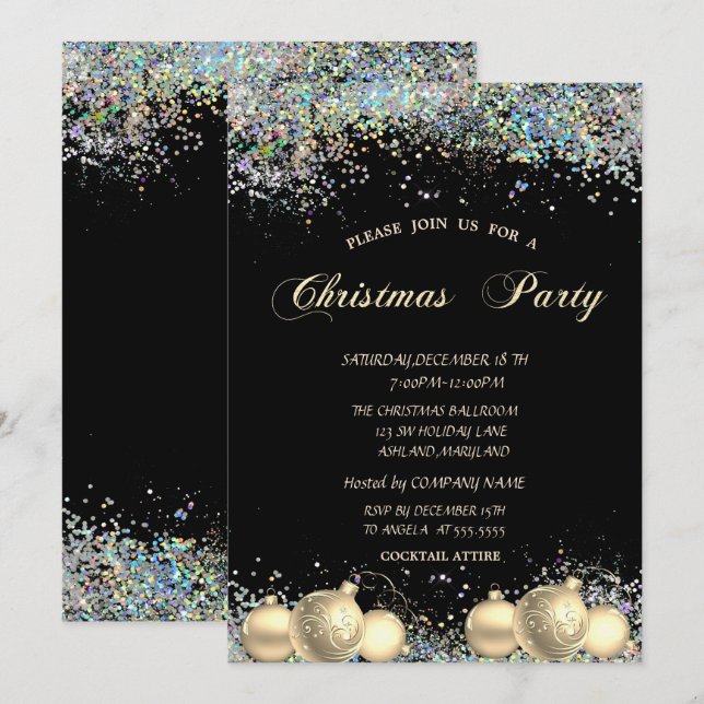 Invitation Boules de Noël, Confetti Société Fête de Noël (Devant / Derrière)