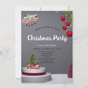 Invitation Boules de Noël élégantes pour l'arbre et fond gris