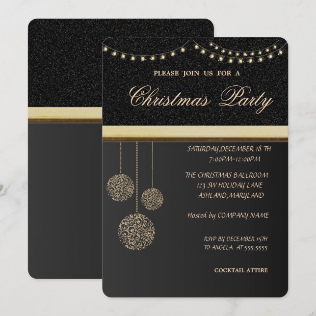 Invitation Boules de Noël élégantes tendance, Fête de Noël (Devant / Derrière)