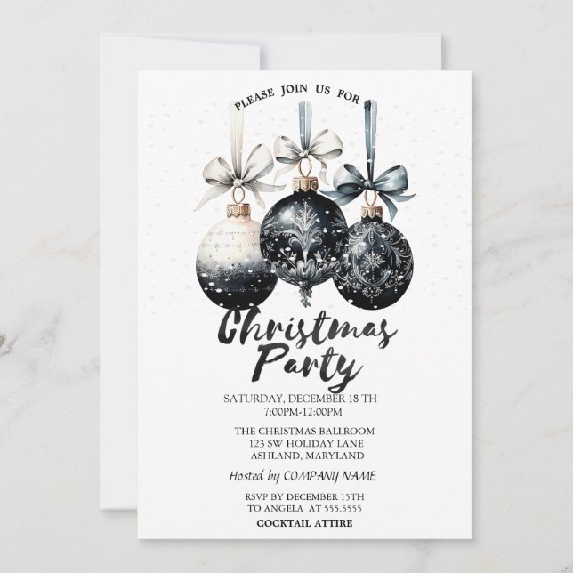 Invitation Boules de Noël, Fête de Noël de neige (Devant)