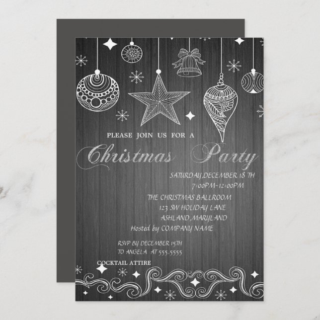 Invitation Boules de Noël, Fête de Noël d'entreprise (Devant / Derrière)