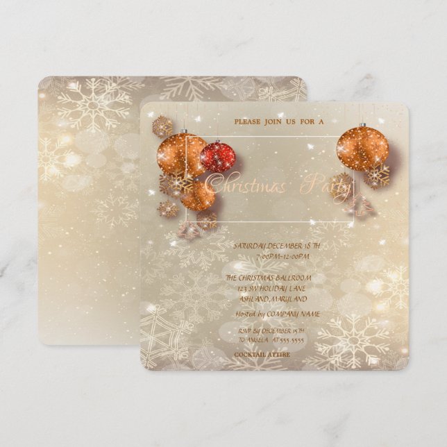 Invitation Boules de Noël, Flèches de neige, Fête d'entrepris (Devant / Derrière)